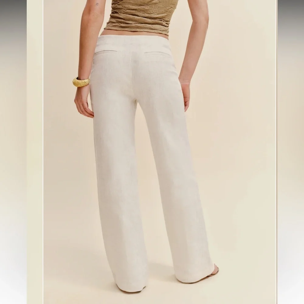 Reformation Vida Linen Low Rise Pant — Oatmeal size 4 EUC